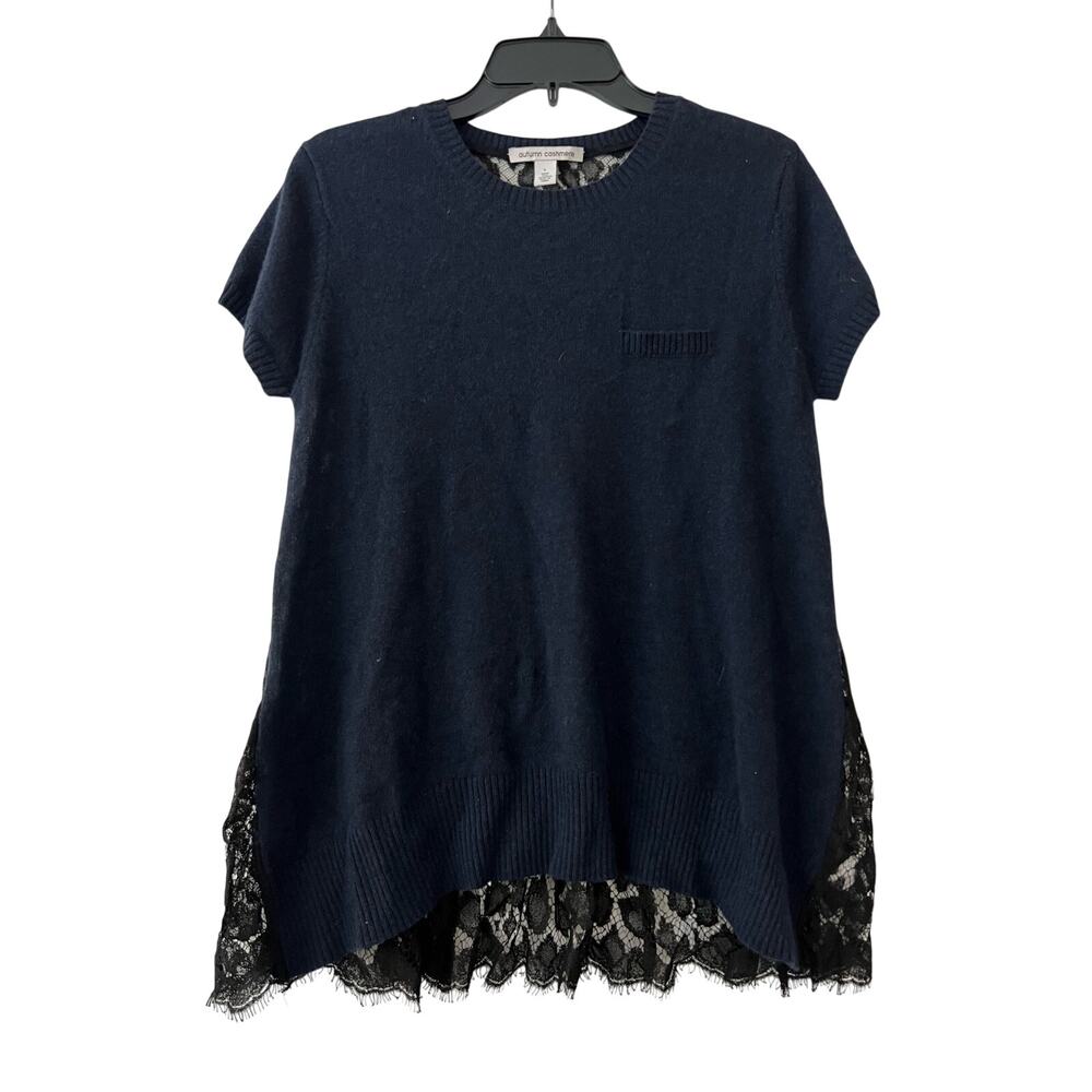Autumn Cashmere Navy Black Short Sleeve Lace Back Sweater Sz L
